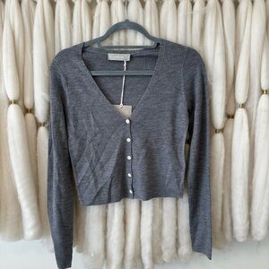 NWT Everlane The Ultrafine Merino Ribbed Cardigan, Heather Mid Grey, Sz S